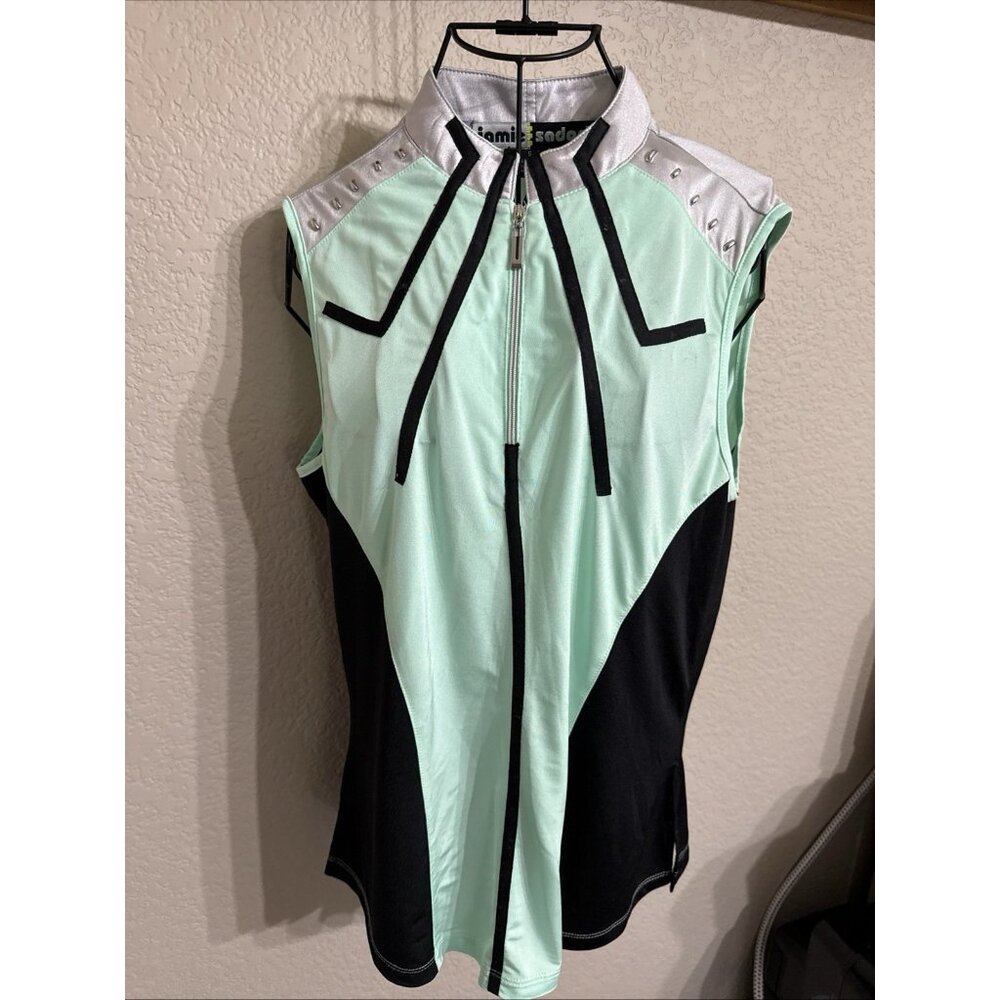 Jamie Sadock Sleeveless Shirt 1/4 Zip Womens S Golf  Pickleball Mint Black Tank